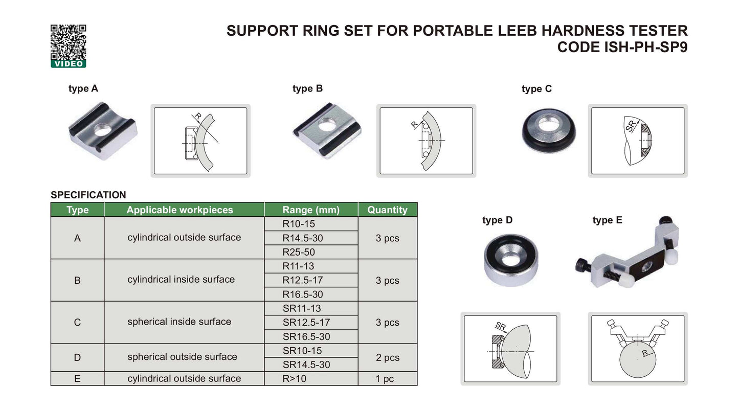 Insize USA ISH-PH-SP9 Support Ring Set For Portable Leeb Hardness Tester, 12 Pieces